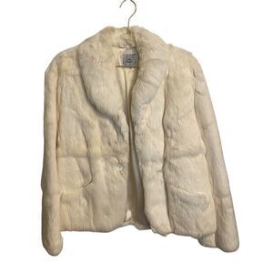 Vintage Chill Chasers White Rabbit Fur Jacket Retro 80's Size Large